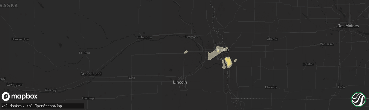 Hail map in Wahoo, NE on August 6, 2025