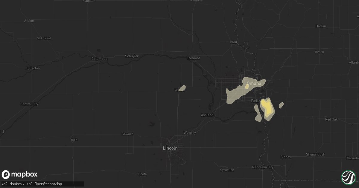 Hail map in Wahoo, NE on August 6, 2025