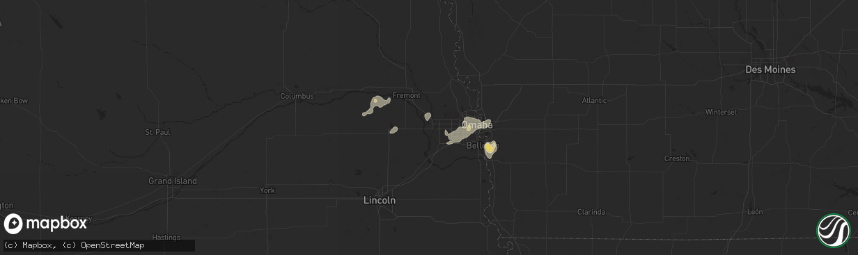 Hail map in Waterloo, NE on August 6, 2025