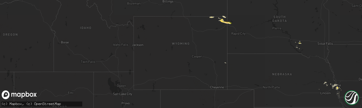 Hail map in Wyoming on August 6, 2025