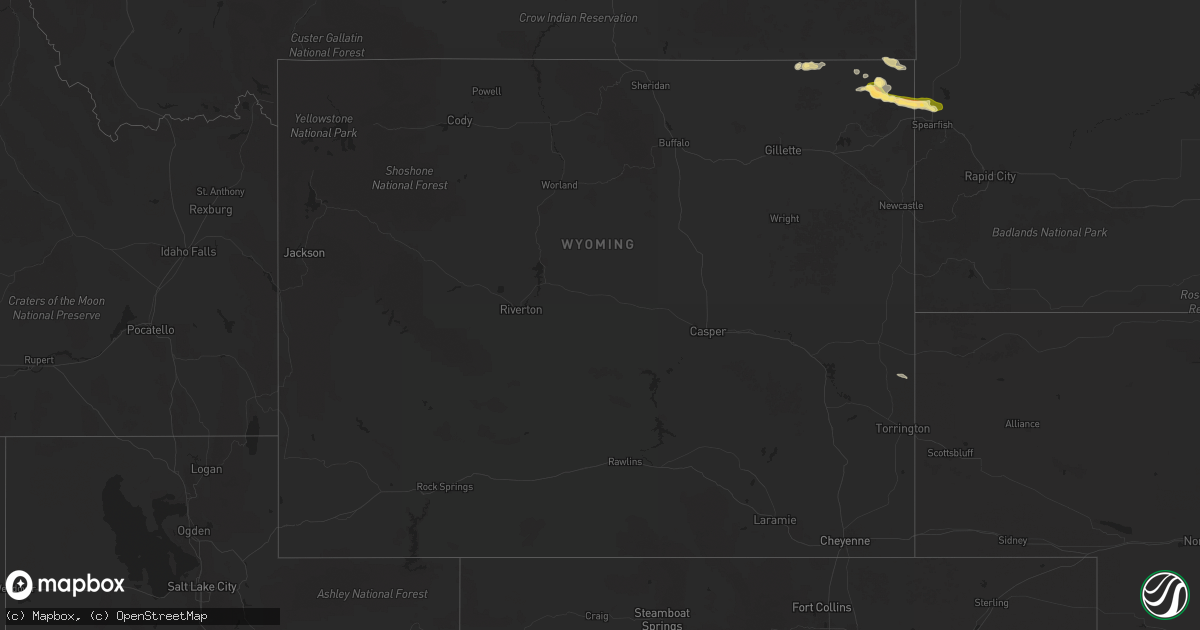 Hail map in Wyoming on August 6, 2025