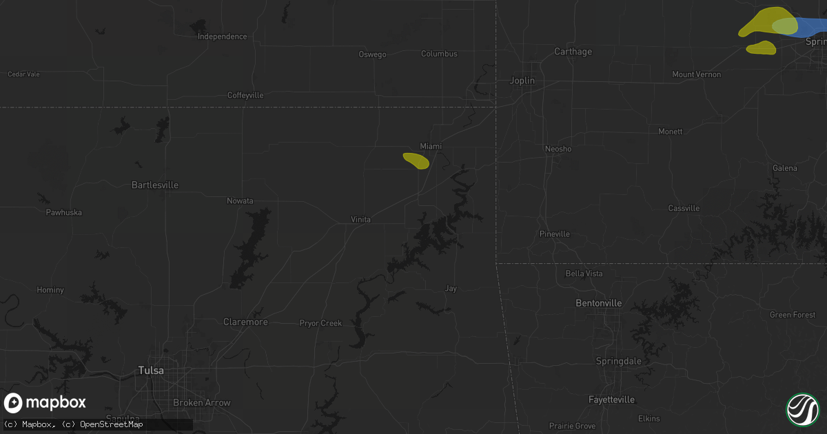 Hail map in Afton, OK on August 6, 2026