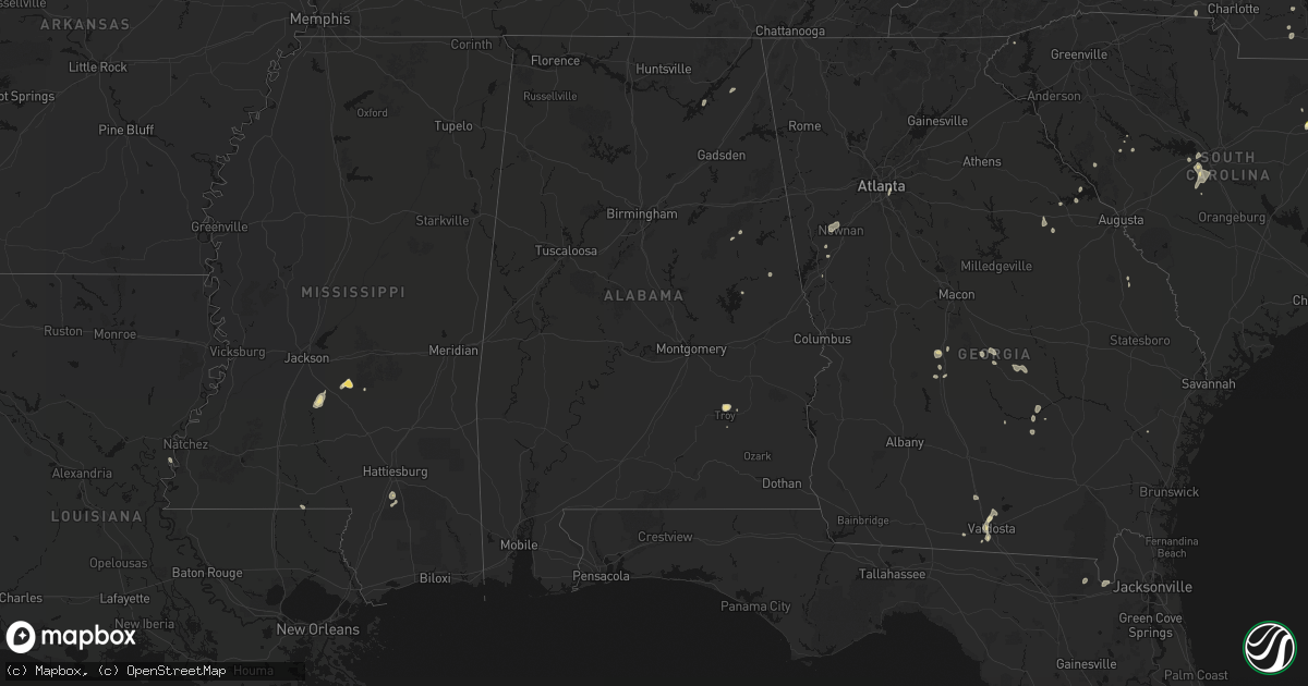 Hail map in Alabama on August 6, 2026