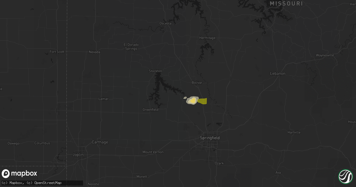 Hail map in Aldrich, MO on August 6, 2026