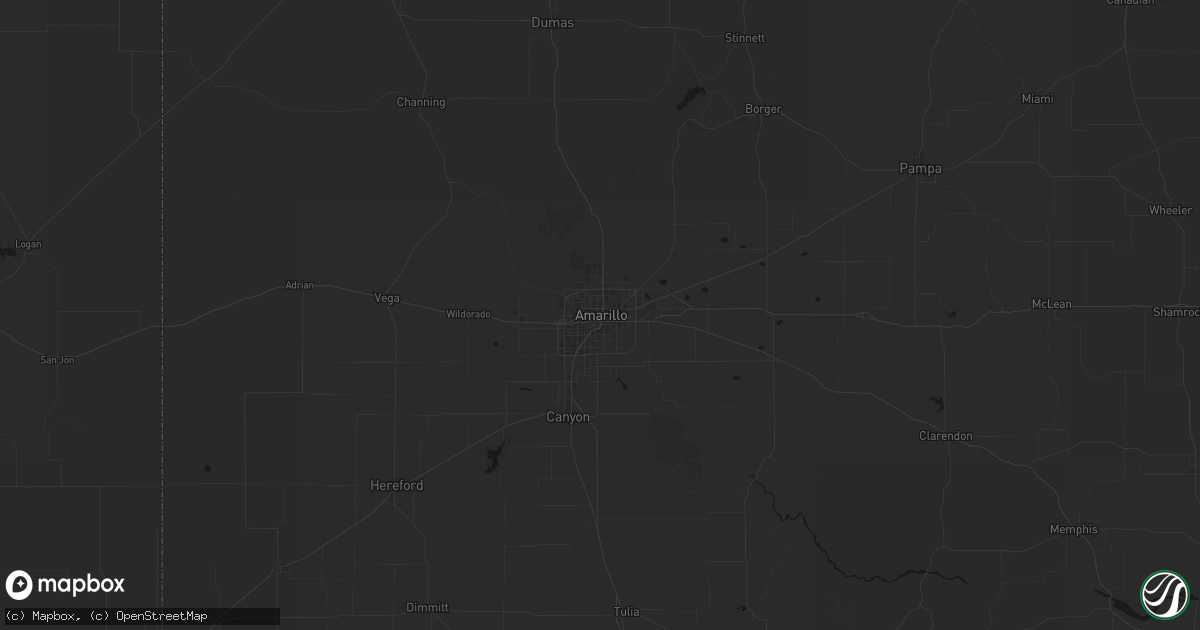 Hail map in Amarillo, TX on August 6, 2026