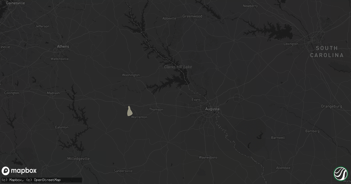 Hail map in Appling, GA on August 6, 2026