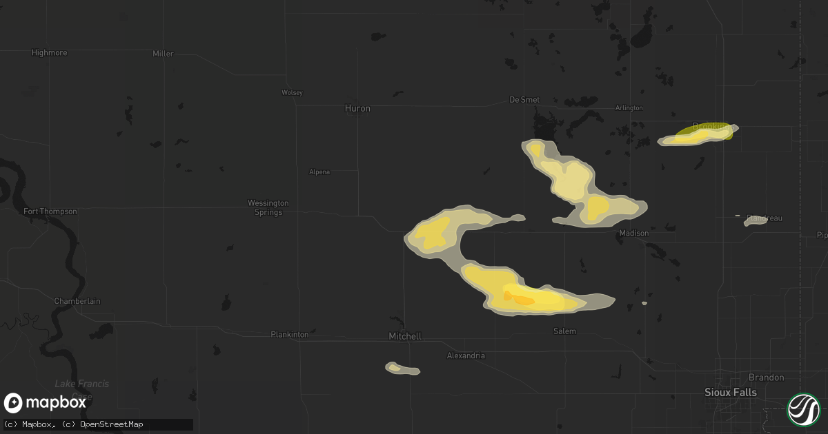 Hail map in Artesian, SD on August 6, 2026