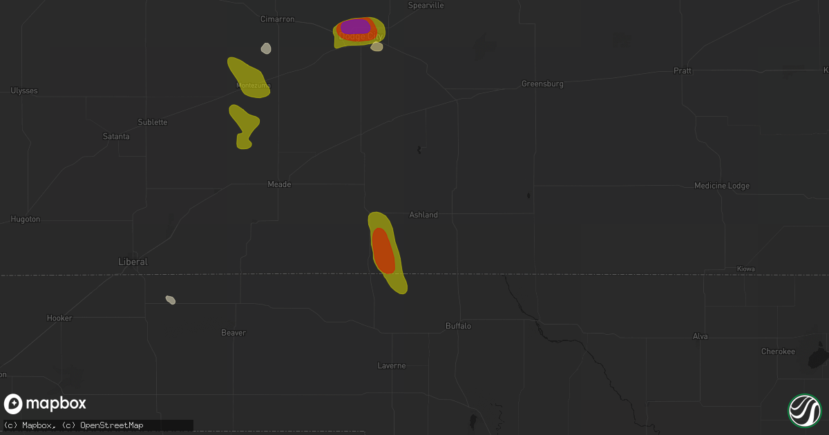 Hail map in Ashland, KS on August 6, 2026