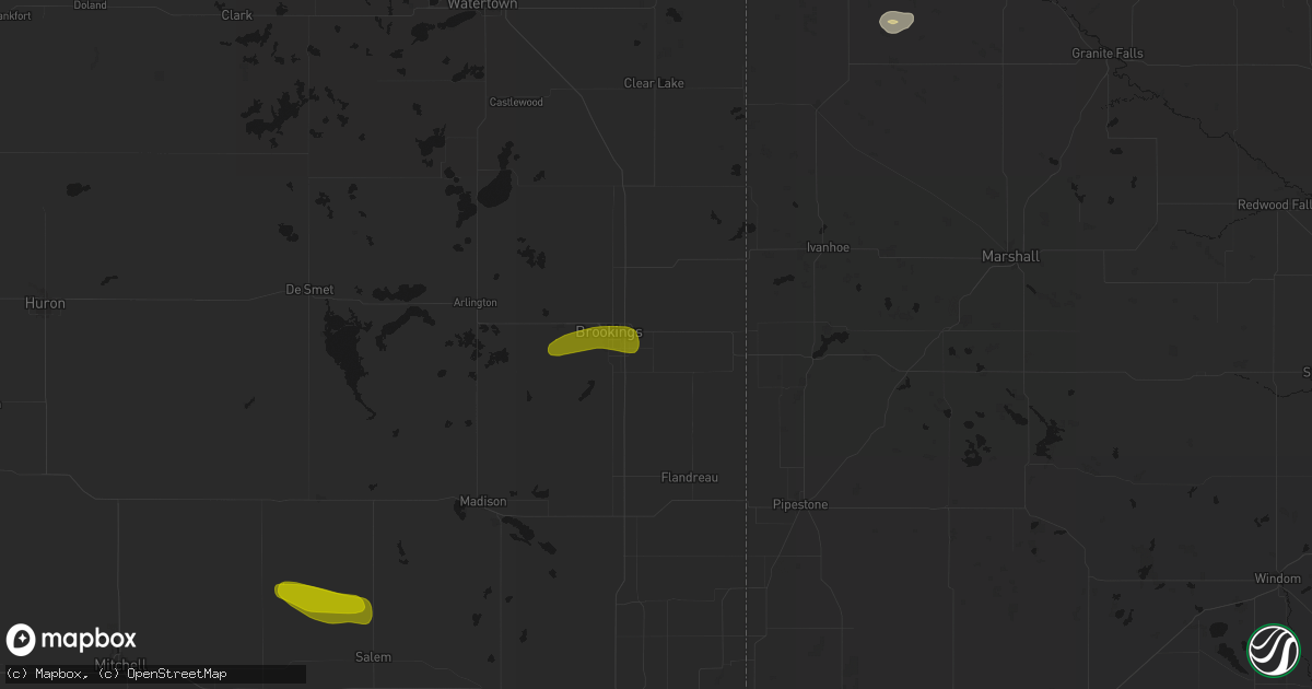 Hail map in Aurora, SD on August 6, 2026