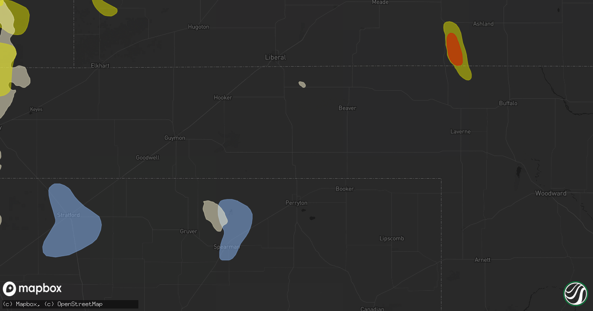 Hail map in Balko, OK on August 6, 2026