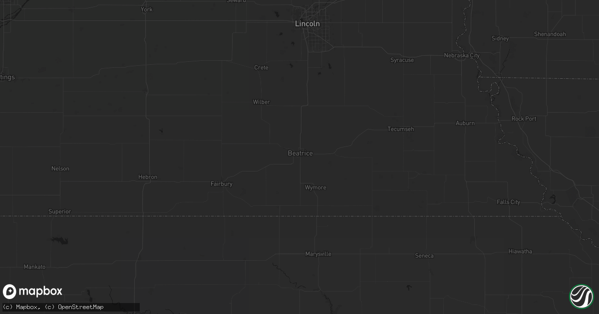 Hail map in Beatrice, NE on August 6, 2026