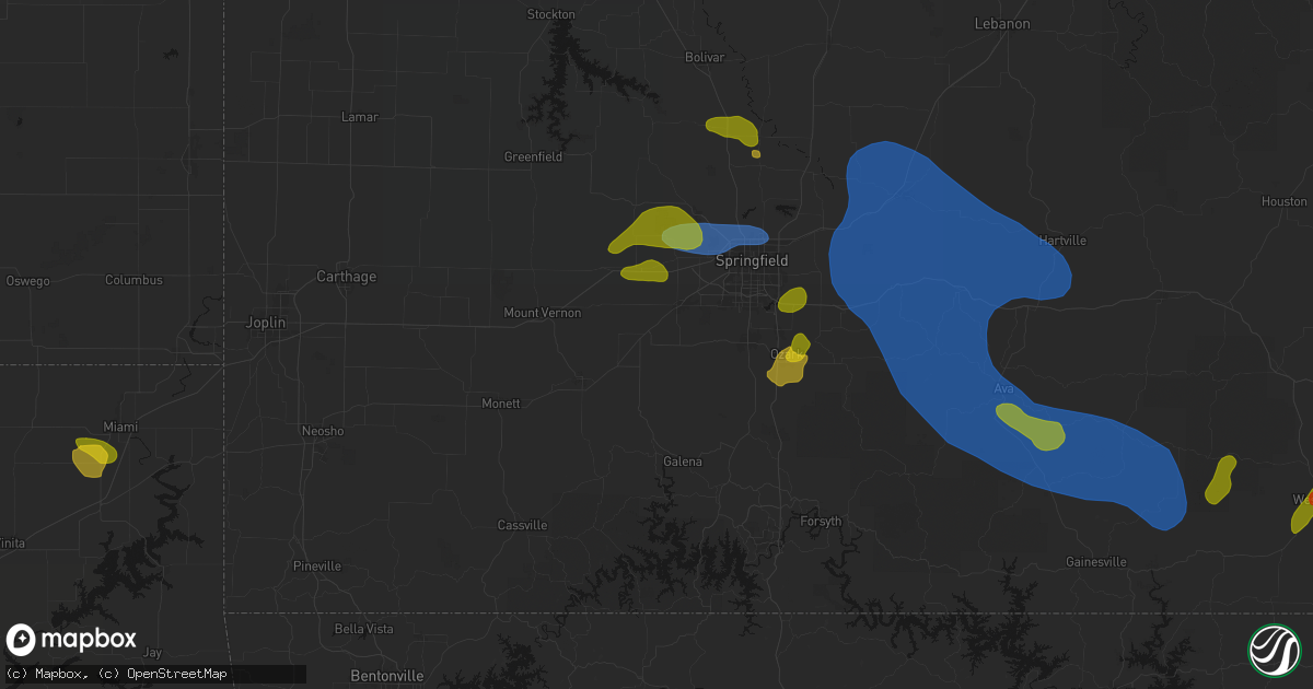 Hail map in Billings, MO on August 6, 2026