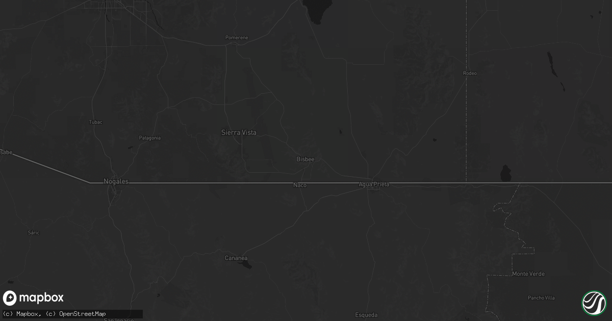 Hail map in Bisbee, AZ on August 6, 2026