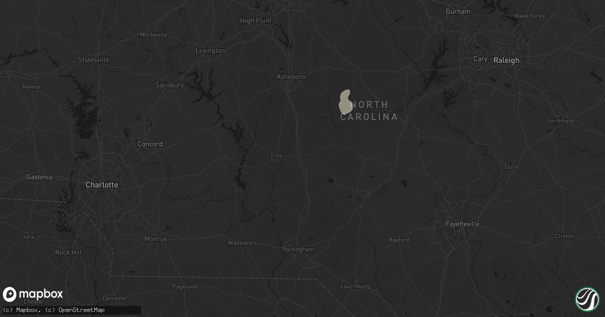 Hail map in Biscoe, NC on August 6, 2026