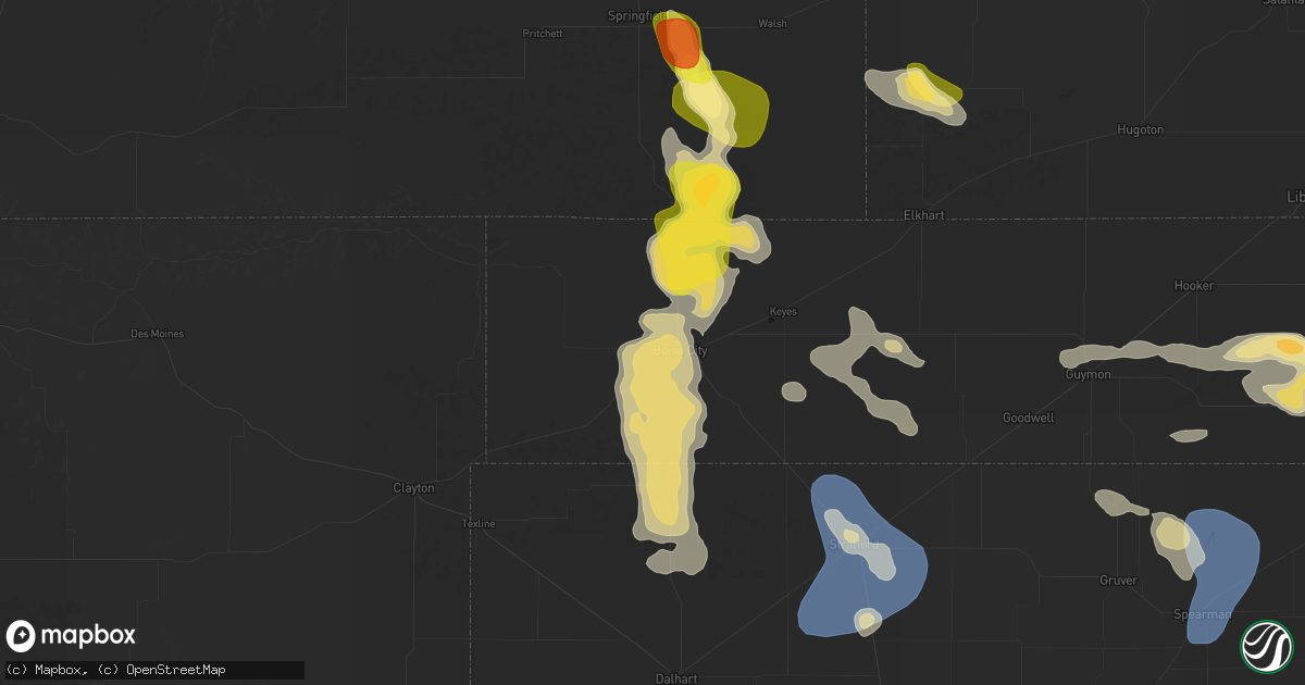 Hail map in Boise City, OK on August 6, 2026