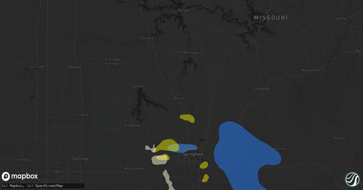Hail map in Bolivar, MO on August 6, 2026
