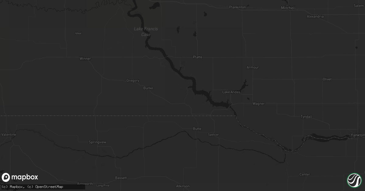 Hail map in Bonesteel, SD on August 6, 2026