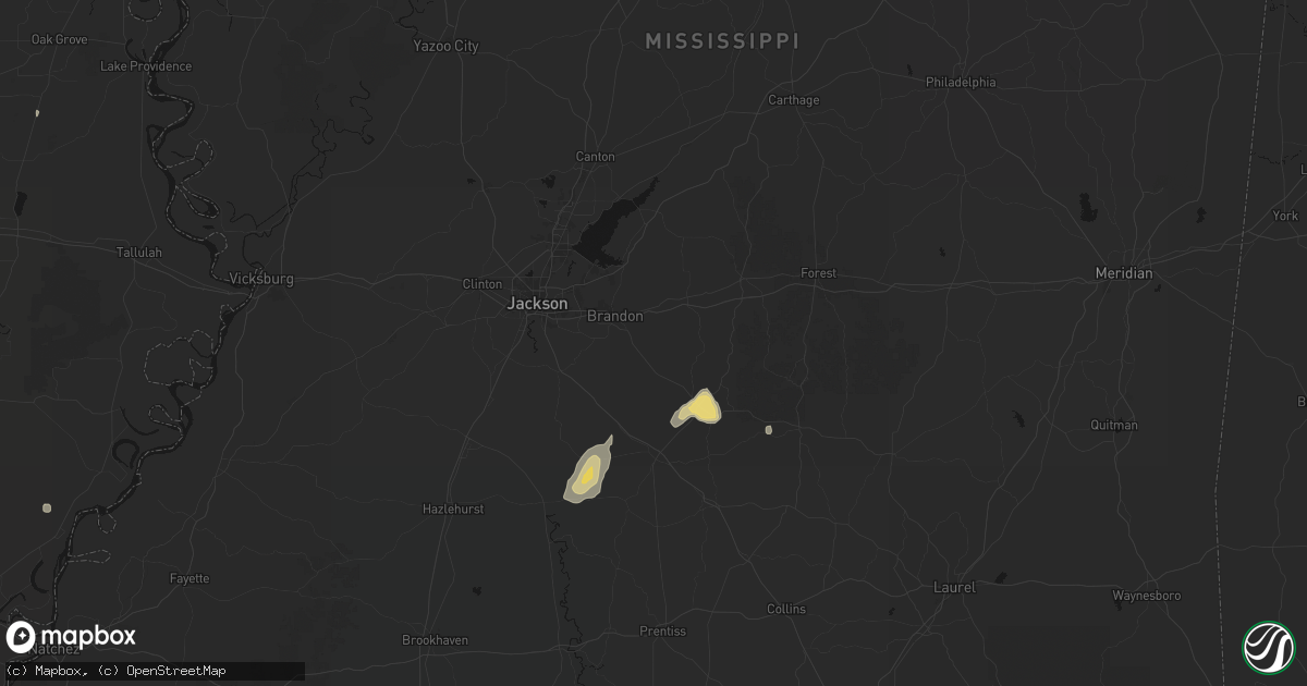 Hail map in Brandon, MS on August 6, 2026