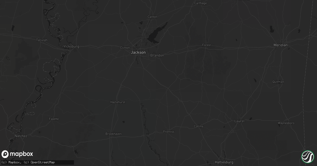 Hail map in Braxton, MS on August 6, 2026