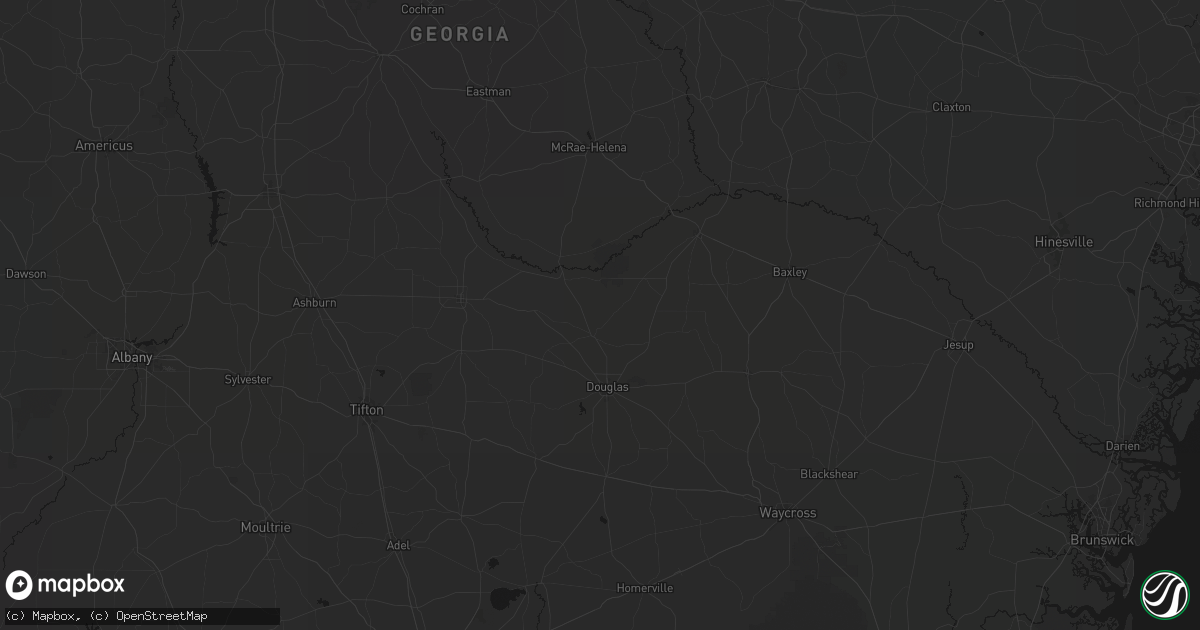Hail map in Broxton, GA on August 6, 2026