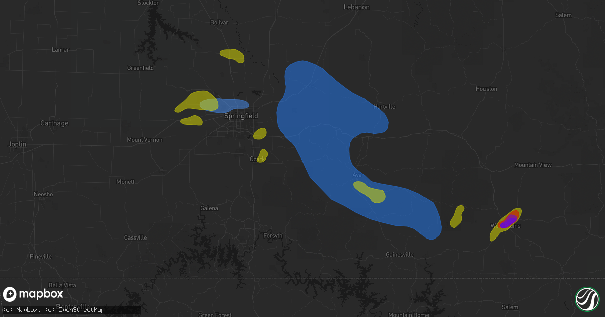 Hail map in Bruner, MO on August 6, 2026