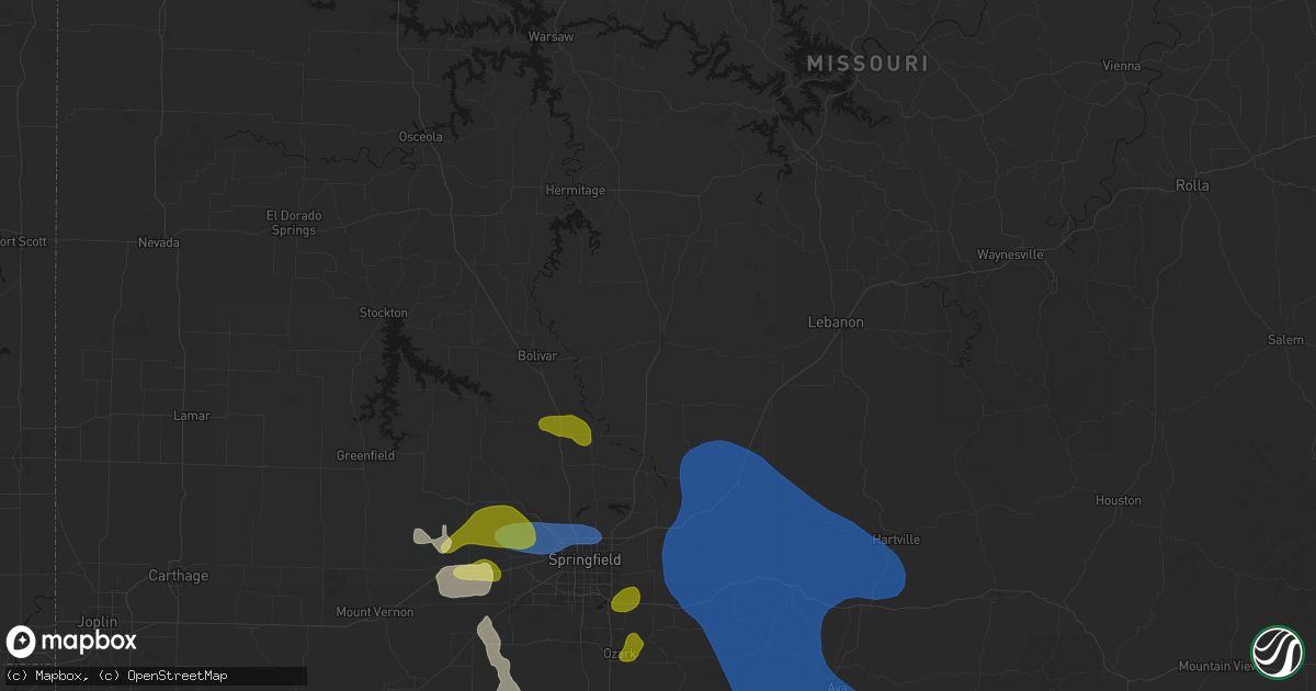 Hail map in Buffalo, MO on August 6, 2026