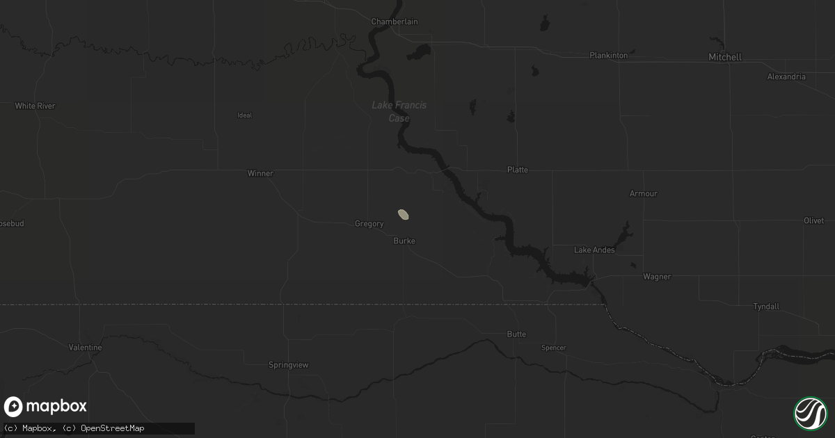 Hail map in Burke, SD on August 6, 2026