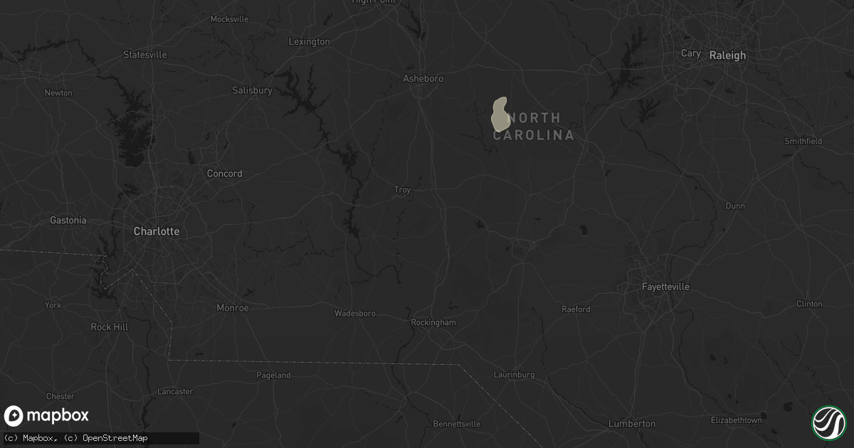 Hail map in Candor, NC on August 6, 2026