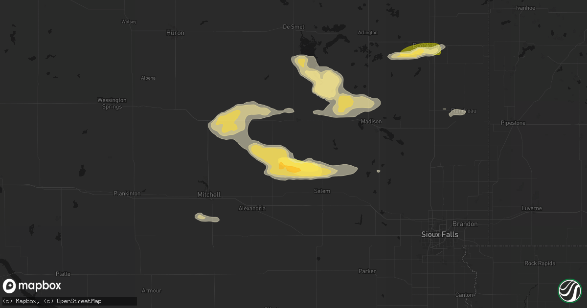 Hail map in Canova, SD on August 6, 2026