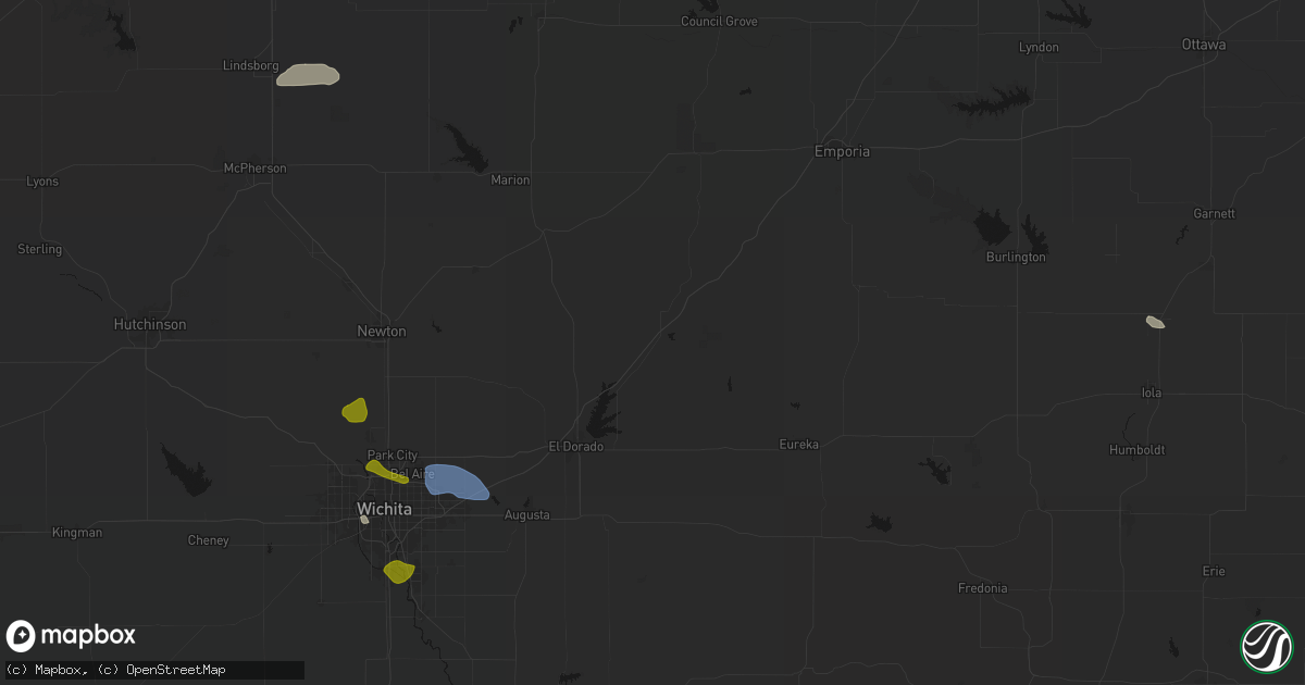 Hail map in Cassoday, KS on August 6, 2026