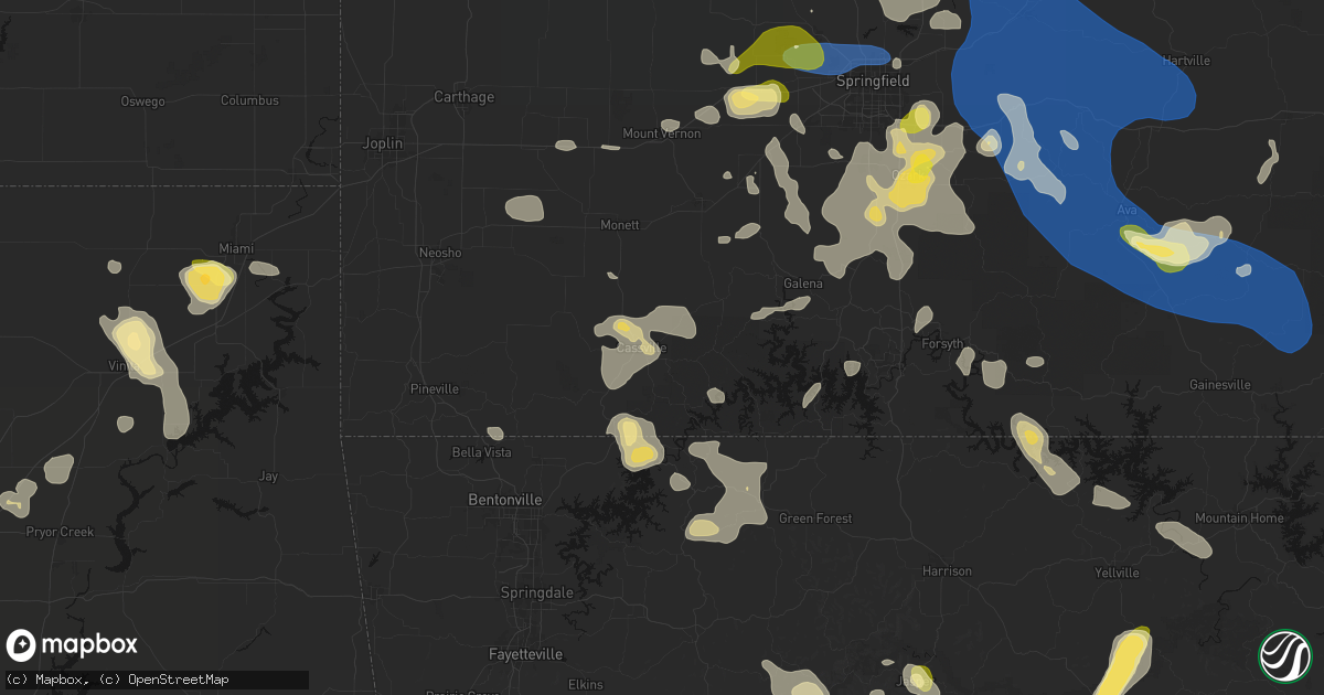Hail map in Cassville, MO on August 6, 2026