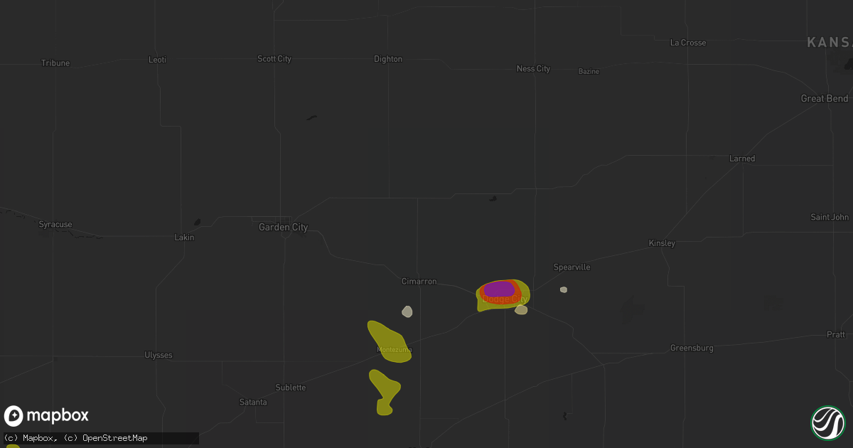 Hail map in Cimarron, KS on August 6, 2026