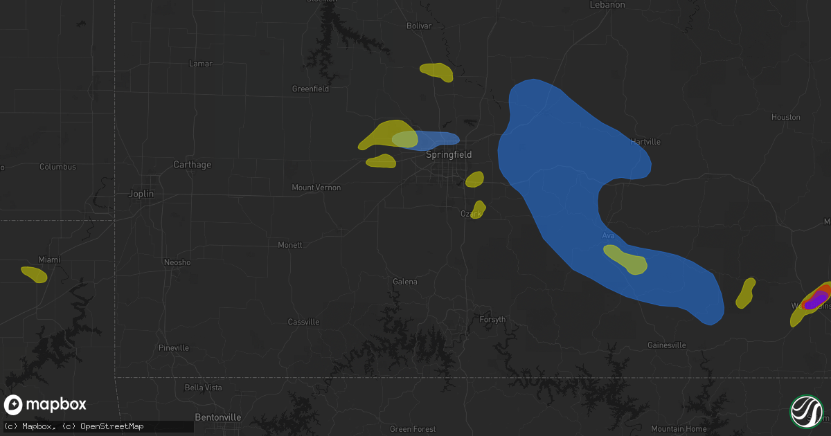 Hail map in Clever, MO on August 6, 2026