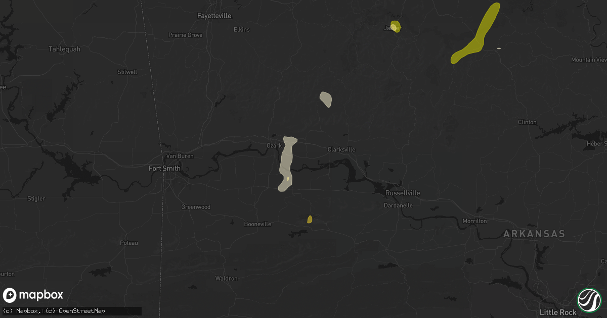 Hail map in Coal Hill, AR on August 6, 2026