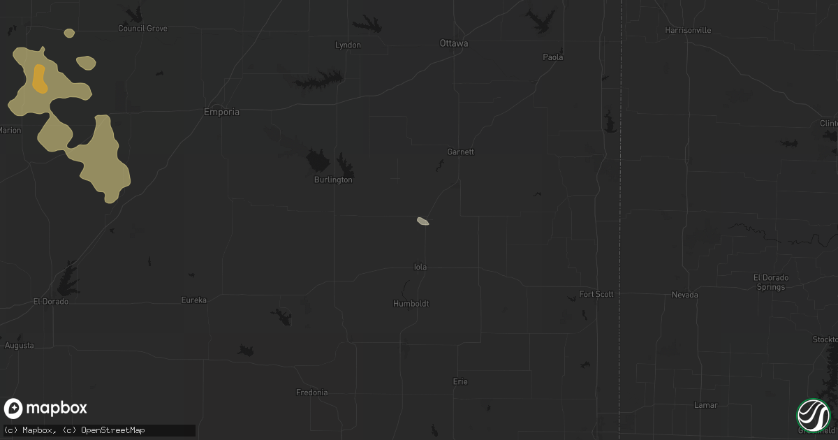 Hail map in Colony, KS on August 6, 2026