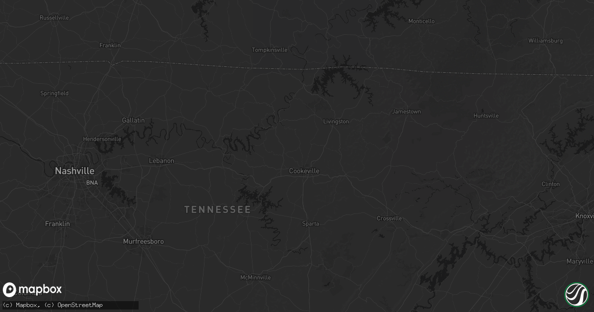 Hail map in Cookeville, TN on August 6, 2026