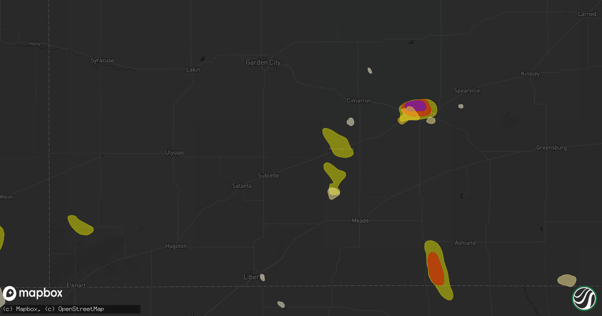 Hail map in Copeland, KS on August 6, 2026