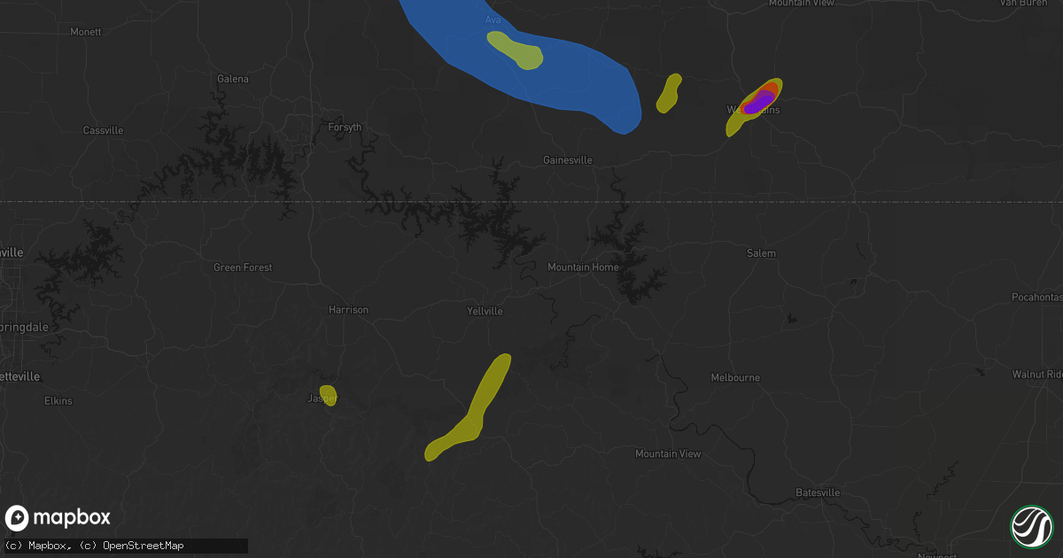 Hail map in Cotter, AR on August 6, 2026