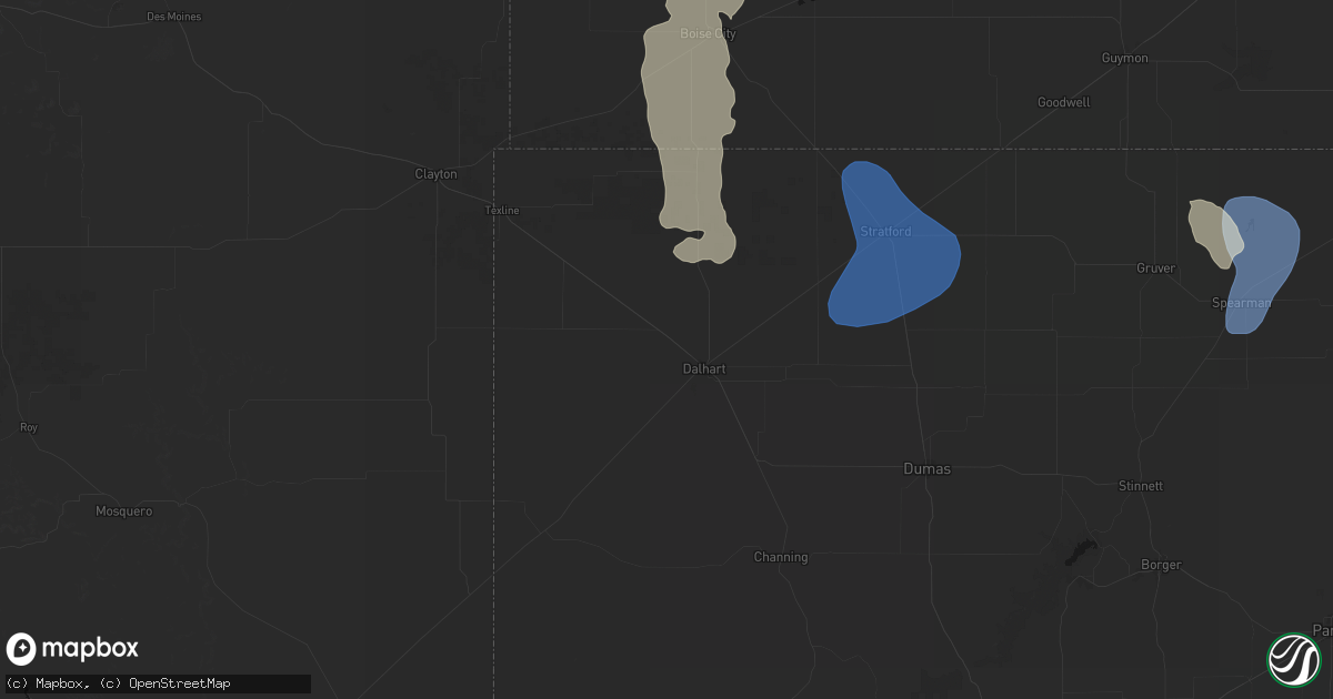 Hail map in Dalhart, TX on August 6, 2026