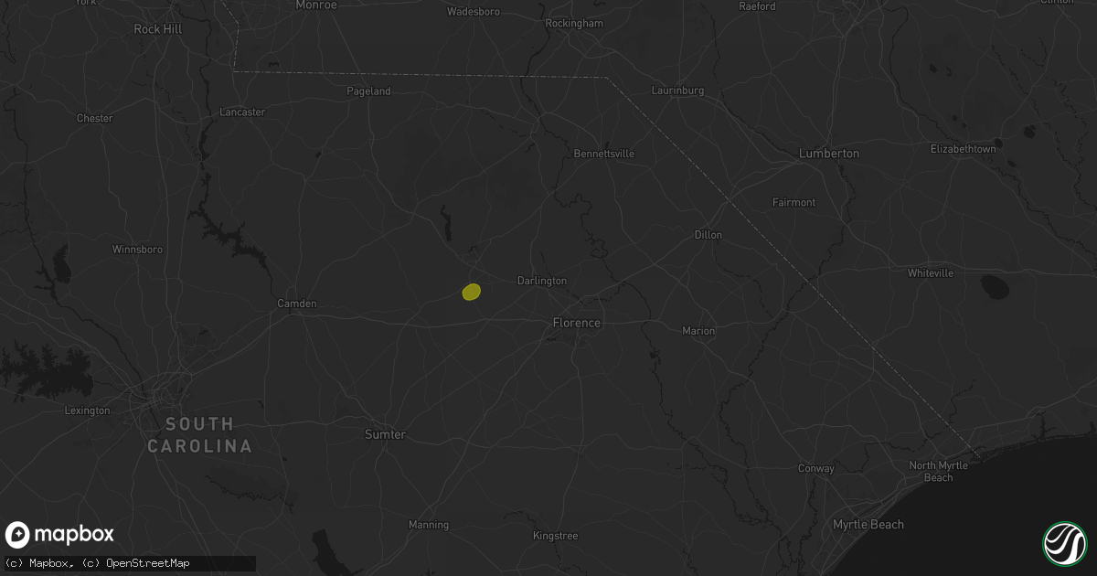 Hail map in Darlington, SC on August 6, 2026