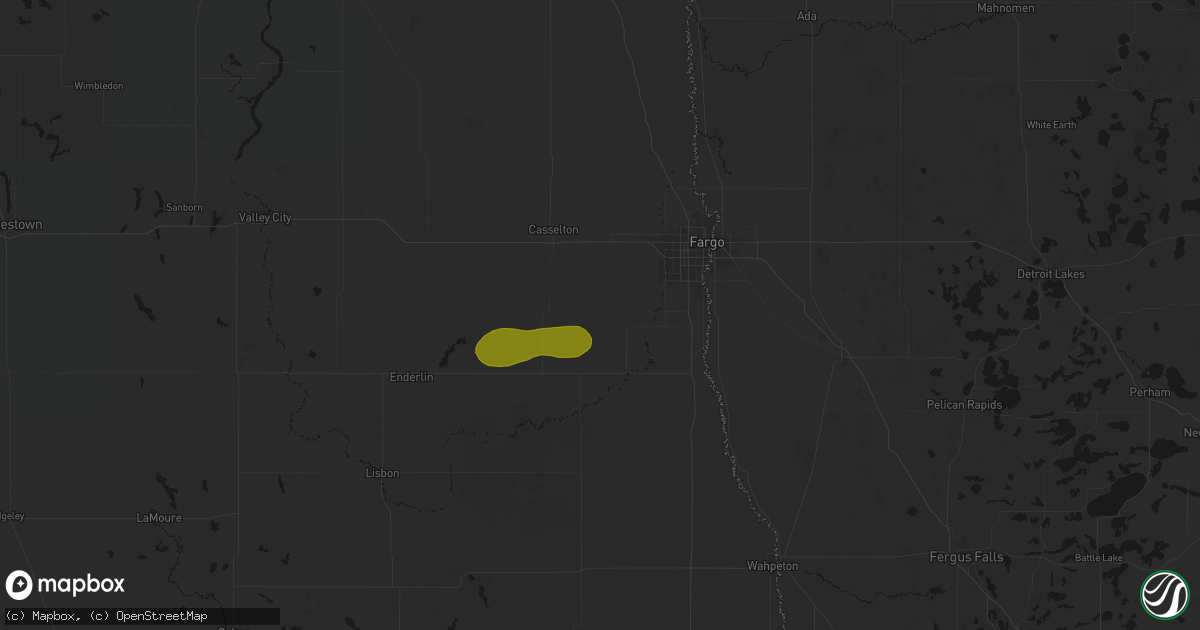 Hail map in Davenport, ND on August 6, 2026