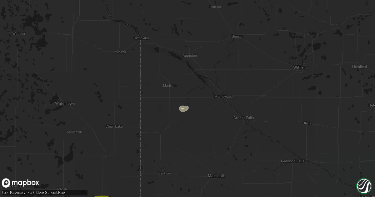 Hail map in Dawson, MN on August 6, 2026