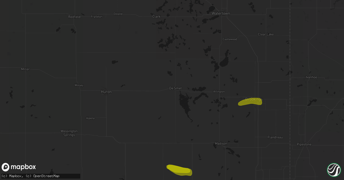 Hail map in De Smet, SD on August 6, 2026