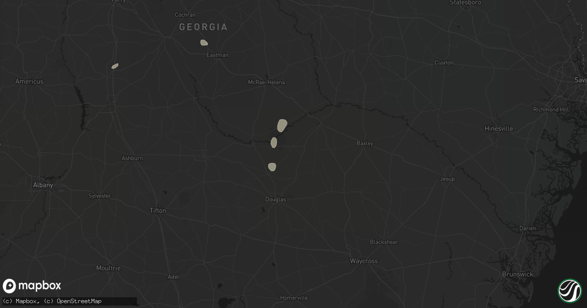 Hail map in Denton, GA on August 6, 2026