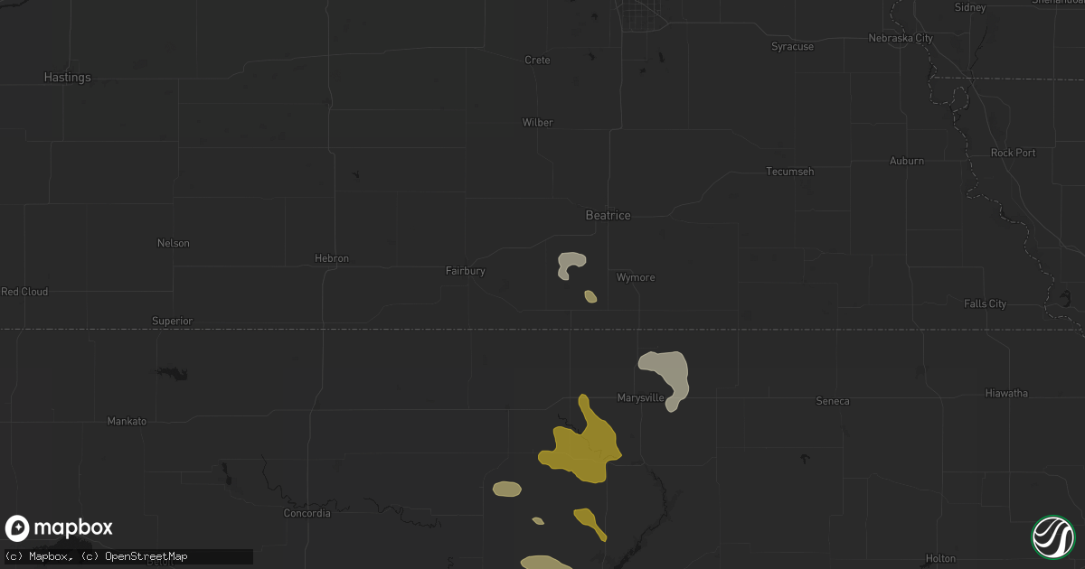 Hail map in Diller, NE on August 6, 2026