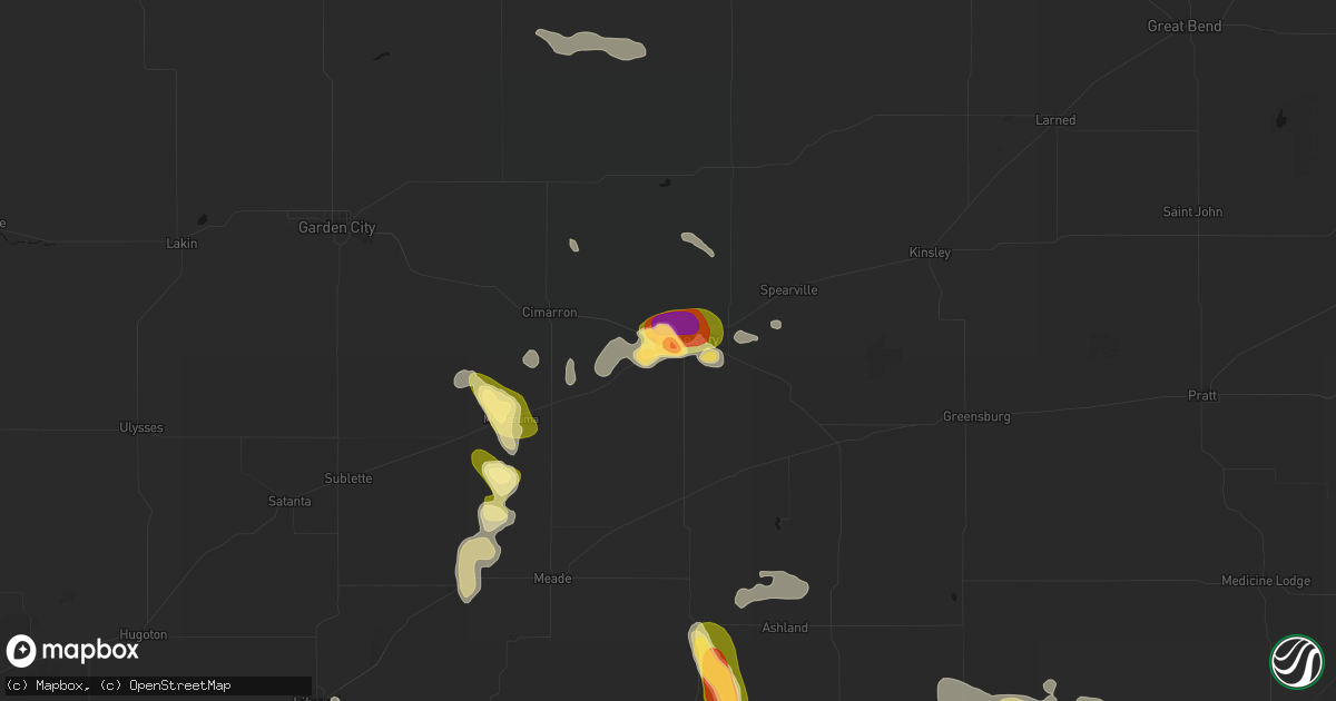 Hail map in Dodge City, KS on August 6, 2026