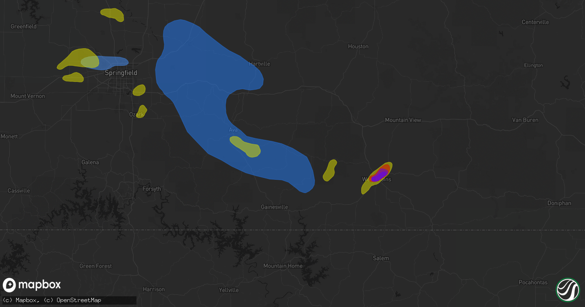 Hail map in Drury, MO on August 6, 2026