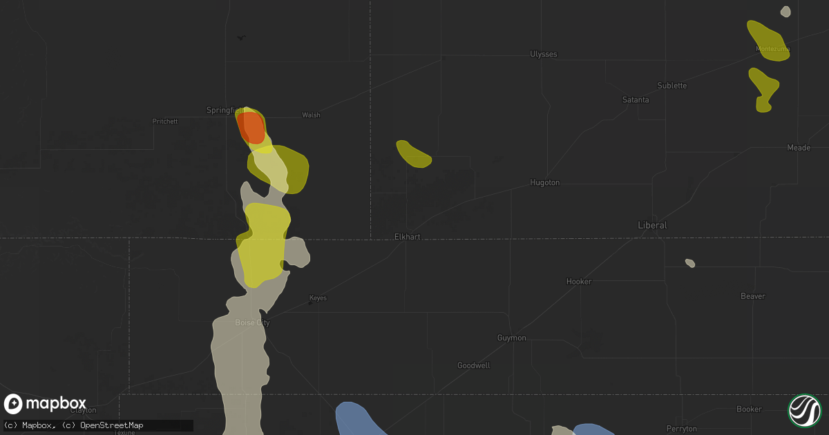 Hail map in Elkhart, KS on August 6, 2026