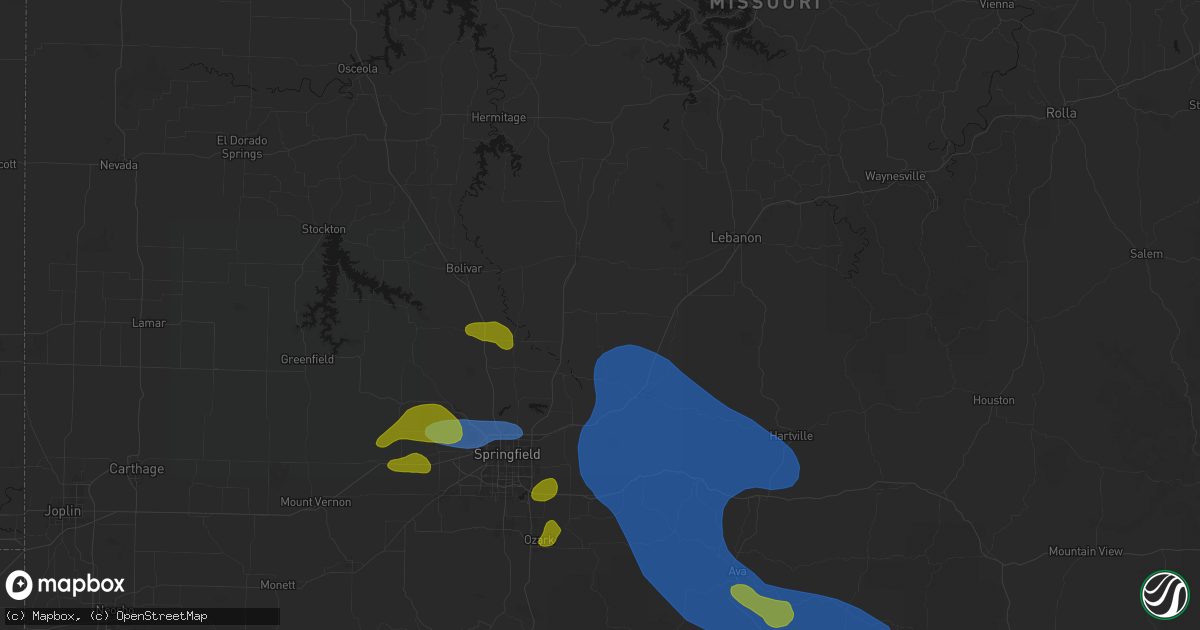 Hail map in Elkland, MO on August 6, 2026