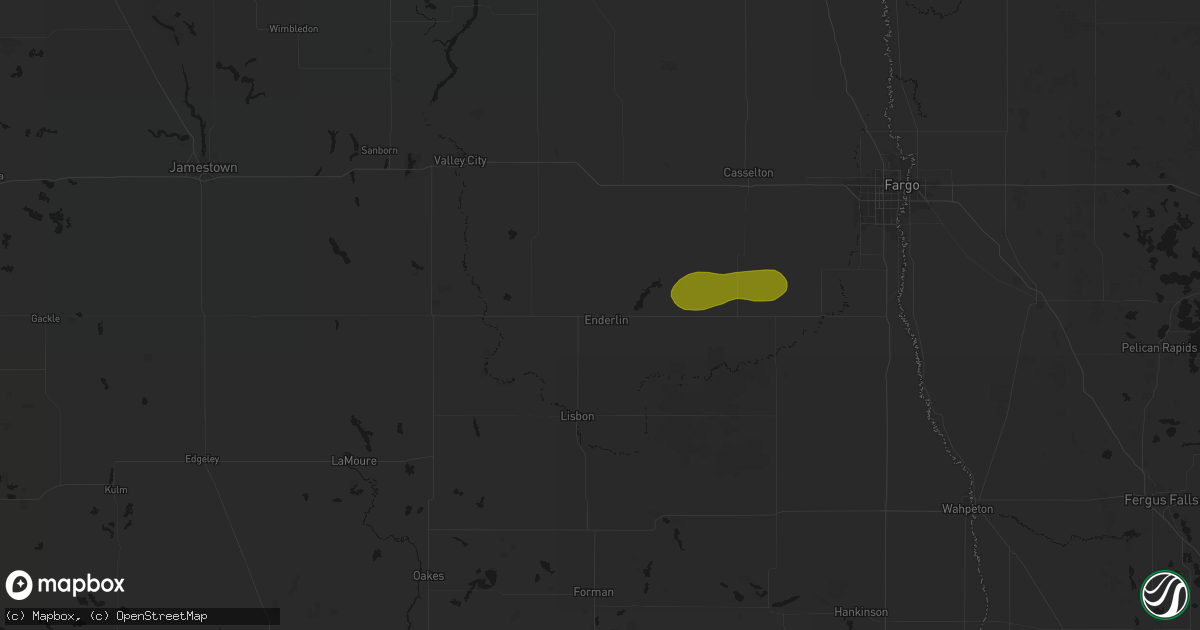 Hail map in Enderlin, ND on August 6, 2026